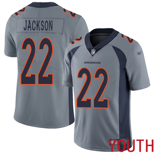 Youth Denver Broncos #22 Kareem Jackson Limited Silver Inverted Legend Football NFL Jersey